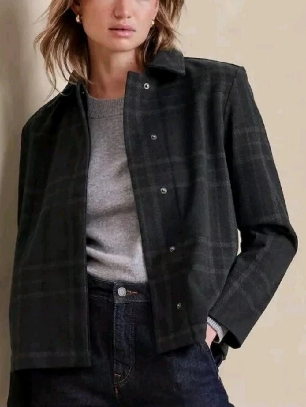 Banana Republic Short Gray Plaid Jacket - Picture 1 of 8
